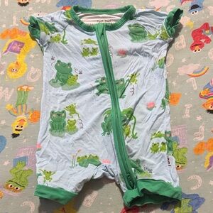 Little Sleepies Light Blue Frog Print Footie with Green Trim